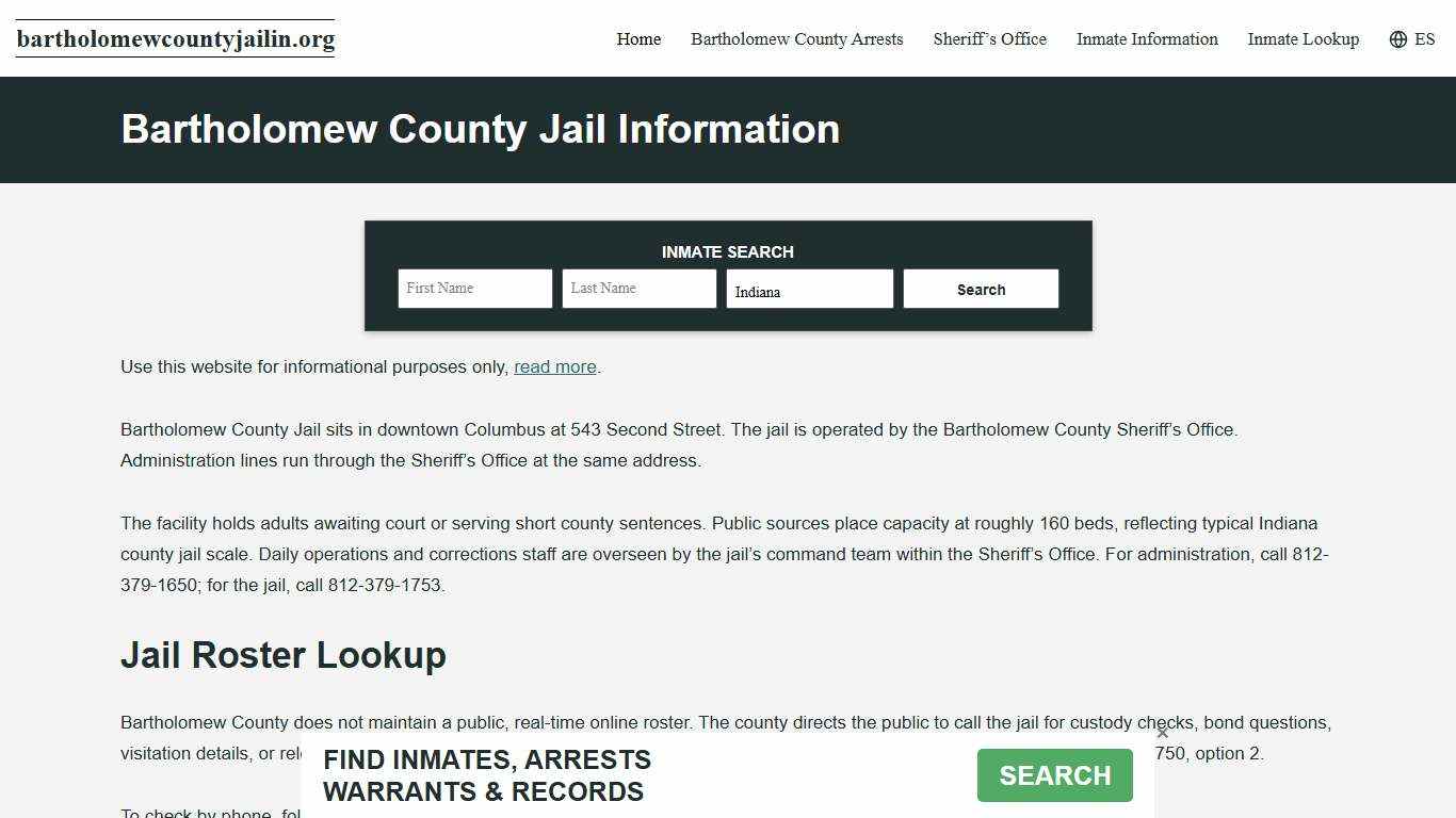 Bartholomew County, IN Jail Roster, Inmate Info